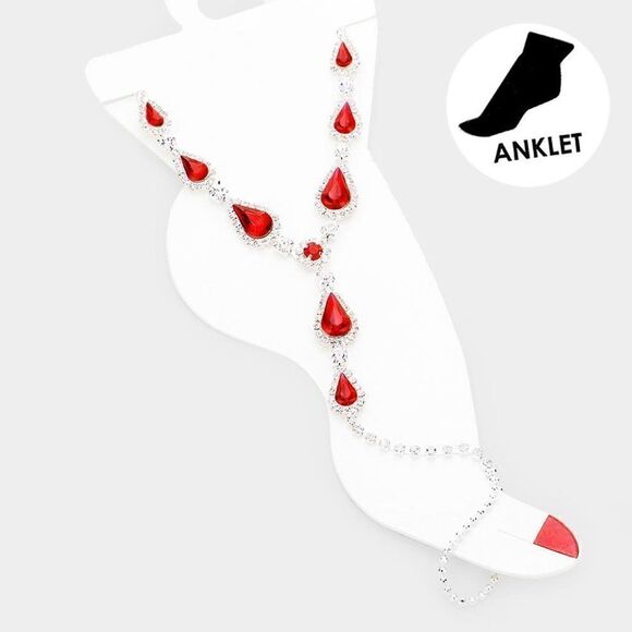 Anklet Crystal Rhinestone Pave Toe Ring - Red - Picture 4 of 6